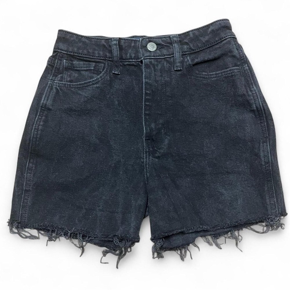Hollister Ultra High Rise Mom Jean Shorts Stretch Black Denim Frayed Size 0R W24